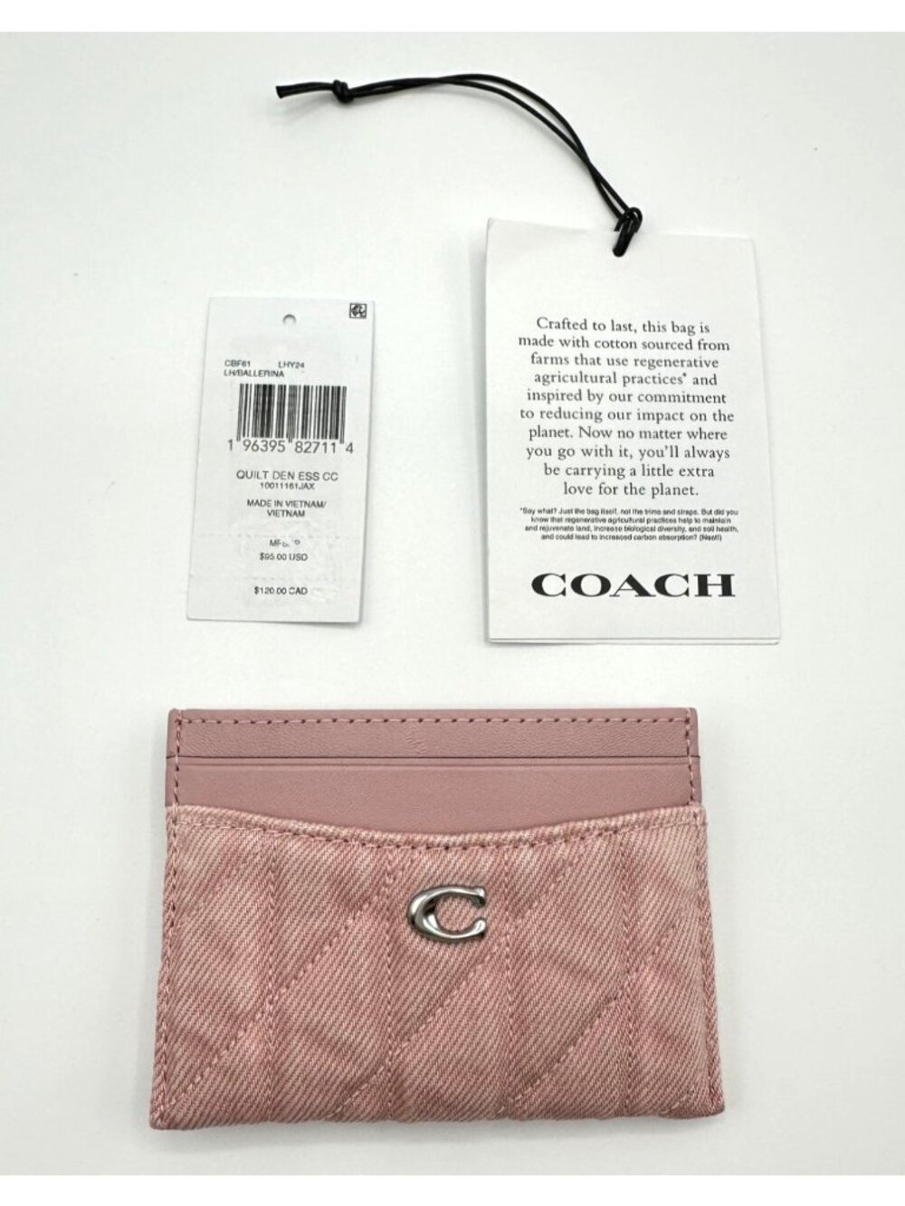Coach Essential Denim Quilted Card Case Ballerina Pink CBF61 NEW *READ*